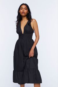 BLACK Plunging Midi Dress, image 1