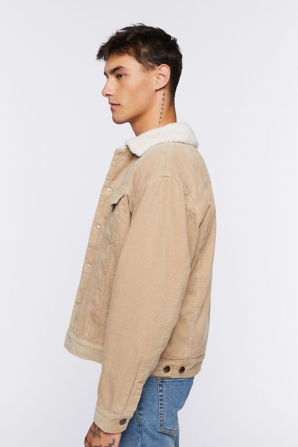 TAUPE/CREAM Corduroy Faux Shearling Trucker Jacket, image 3