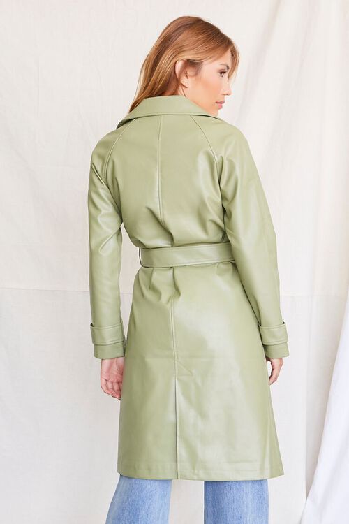 SAGE Faux Leather Double-Breasted Trench Coat, image 3