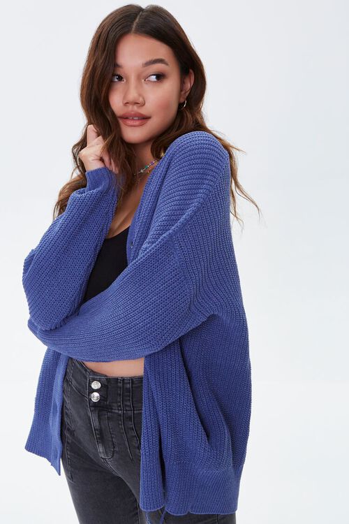 BLUE Ribbed Knit Cardigan Sweater, image 1
