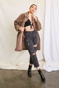 TAUPE Faux Shearling Open-Front Coat, image 4