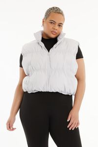 SILVER Plus Size Quilted Puffer Vest, image 1