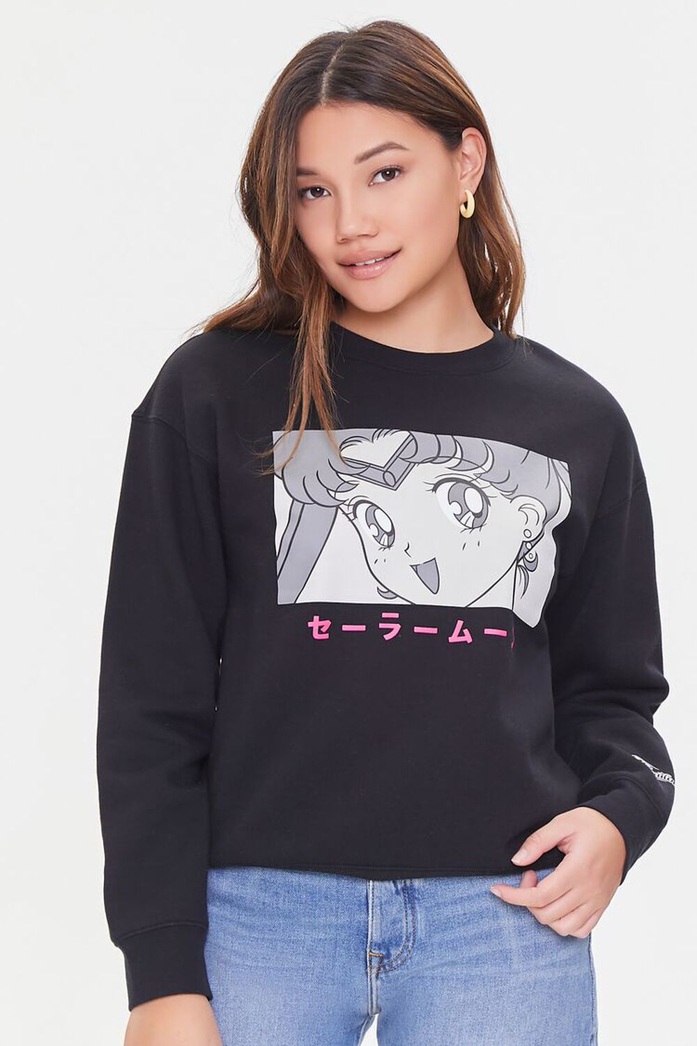 BLACK/MULTI Sailor Moon Graphic Fleece Pullover, image 1