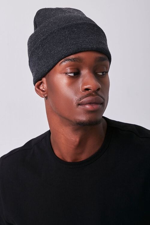CHARCOAL HEATHER Ribbed Foldover Beanie, image 1