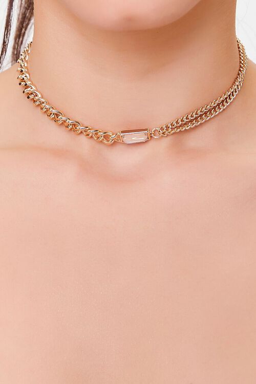 GOLD/CLEAR Faux Crystal Chain Necklace, image 1