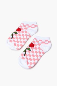 WHITE/MULTI Girls Checkered Rose Ankle Socks (Kids), image 2