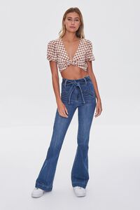 CAMEL/WHITE Gingham Tie-Front Crop Top, image 4