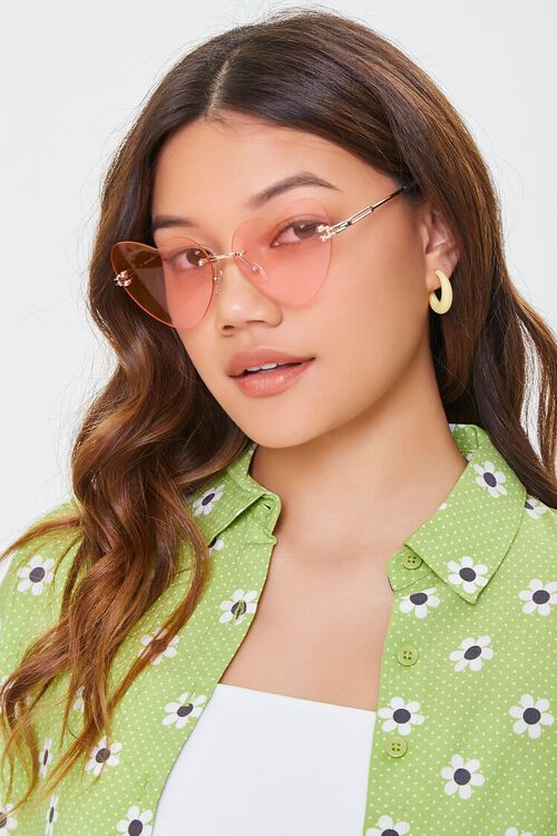 GOLD/PINK Heart-Shaped Tinted Sunglasses, image 1