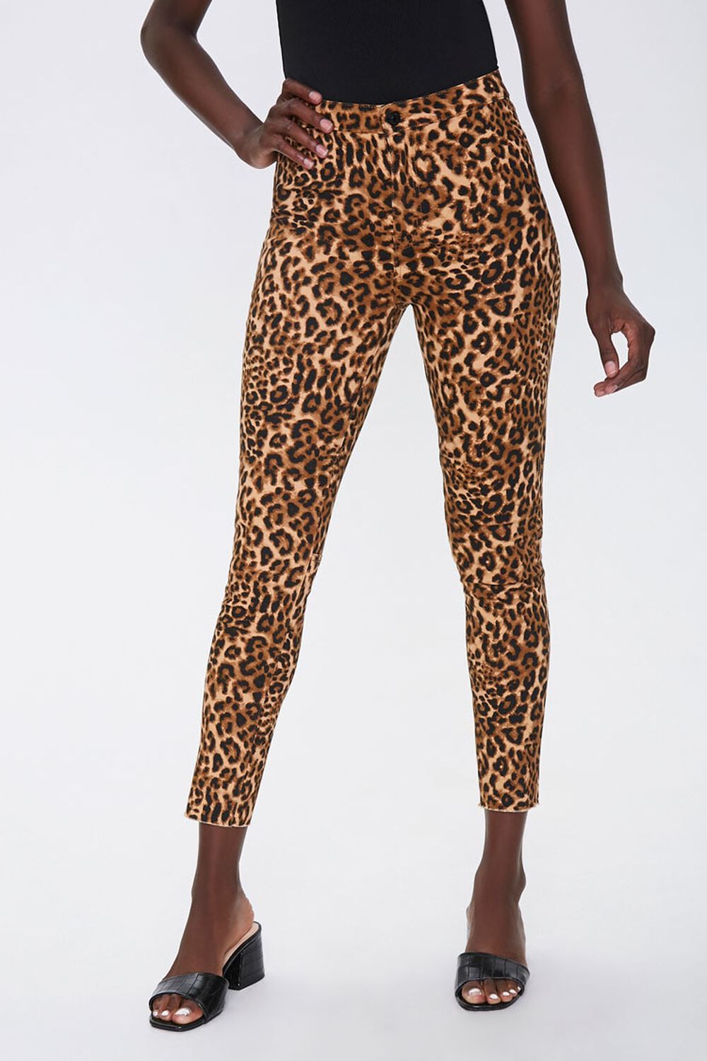 TAN/BROWN Leopard Print Skinny Jeans, image 2