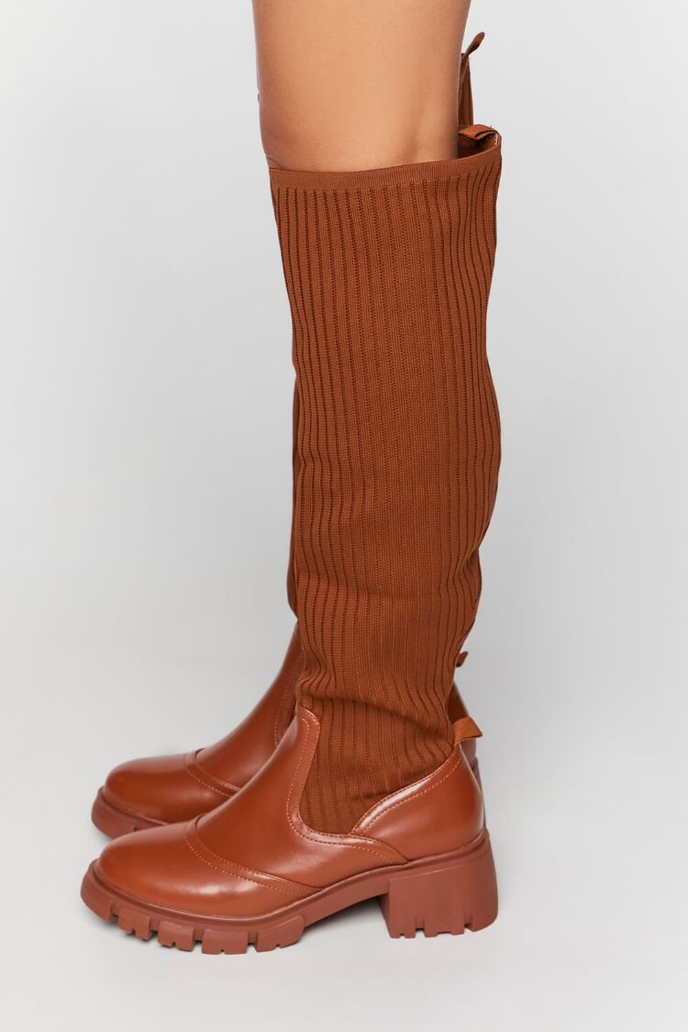 BROWN Ribbed Over-the-Knee Lug Boots, image 2