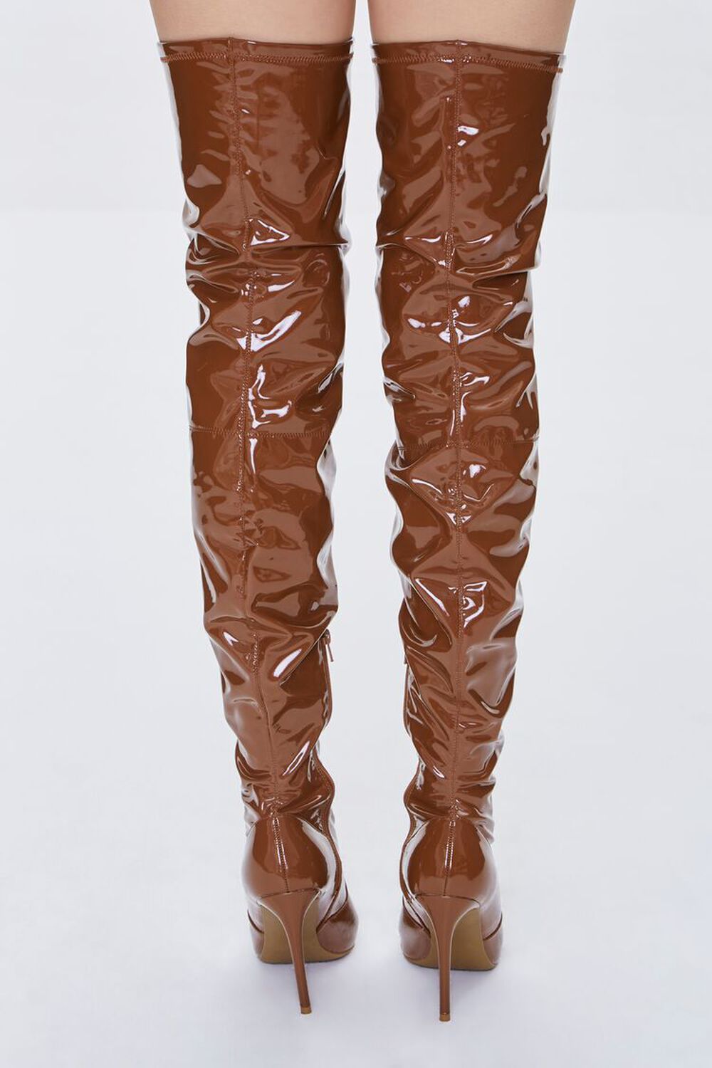 BROWN Faux Patent Leather Thigh-High Boots, image 3