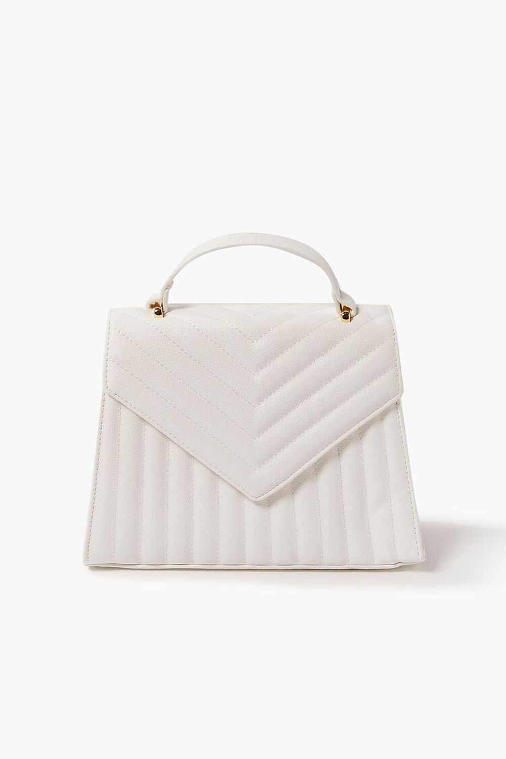 WHITE Quilted Chevron Faux Leather Satchel, image 1
