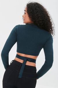 DARK GREEN Sweater-Knit Wrap Crop Top, image 3