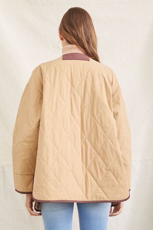 KHAKI/BROWN Quilted Contrast-Trim Jacket, image 4