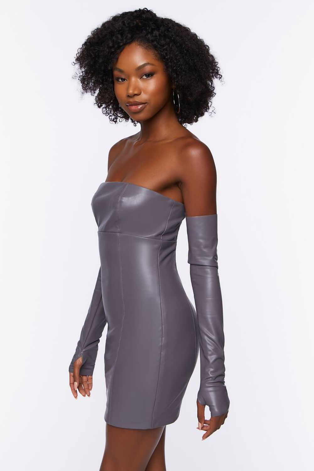 CHARCOAL Faux Leather Tube Dress & Glove Set, image 2