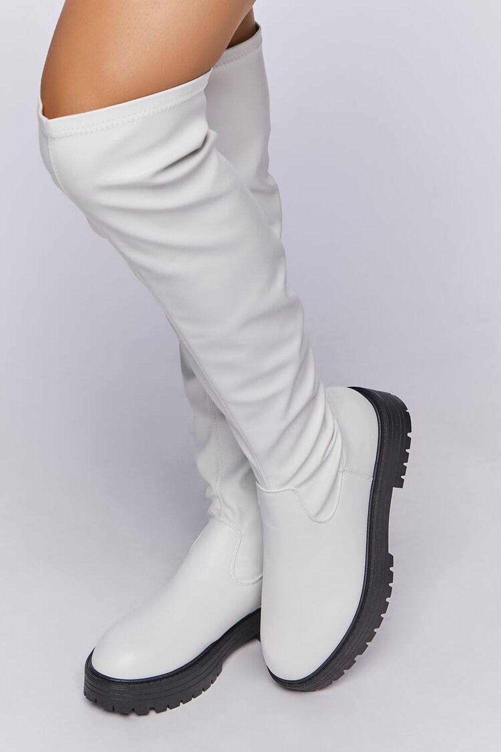WHITE Over-the-Knee Lug-Sole Boots, image 1