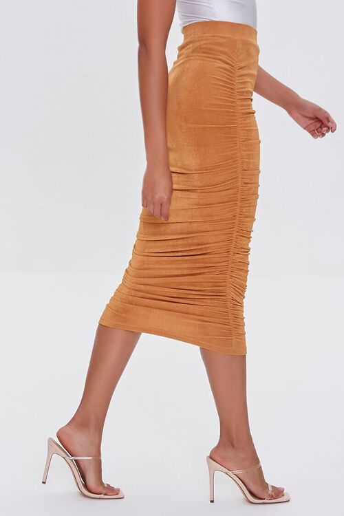 CAMEL Ruched Faux Suede Skirt, image 3