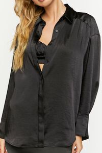 BLACK Satin Oversized Long-Sleeve Shirt, image 5