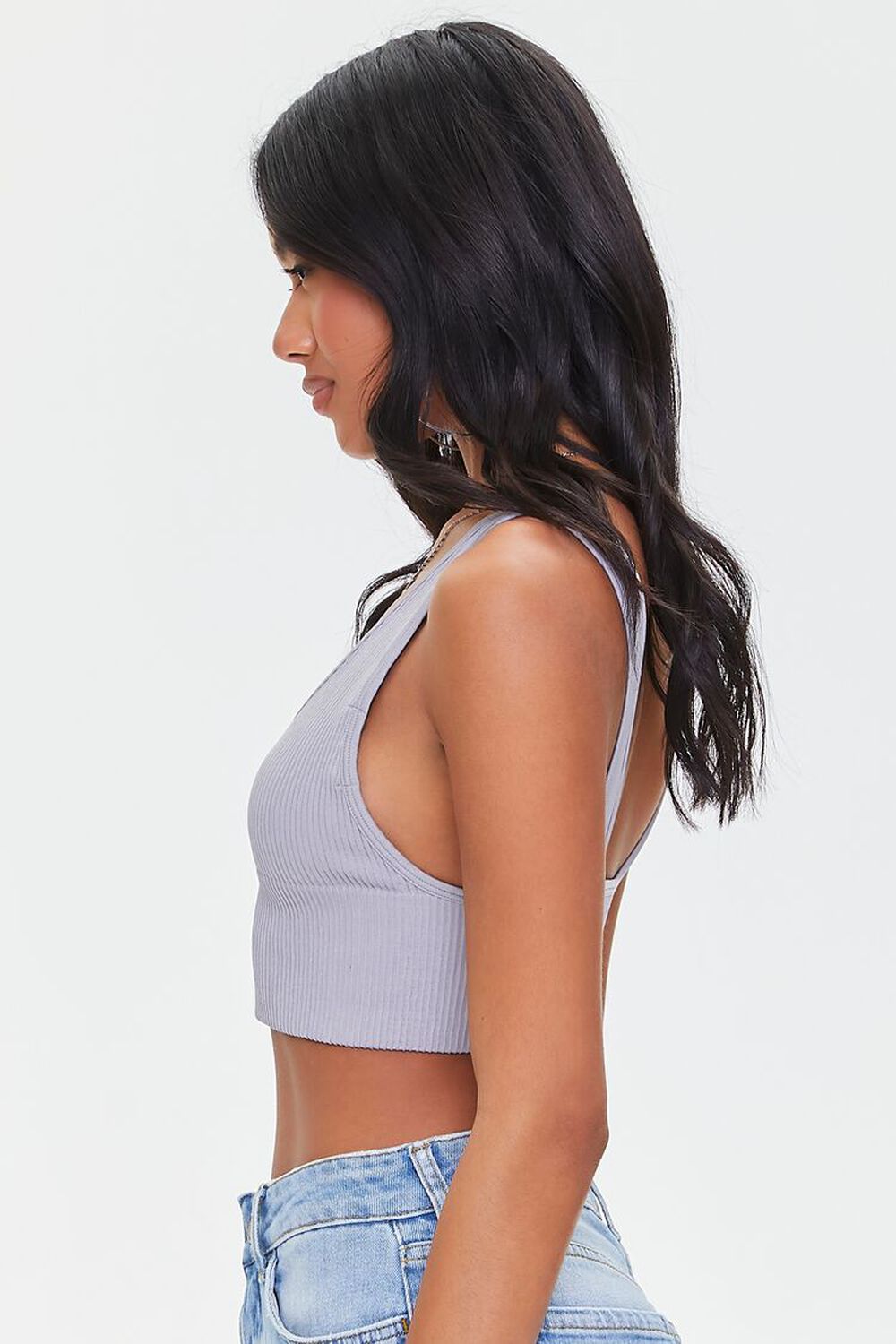 SILVER Ribbed Knit Crop Top, image 2