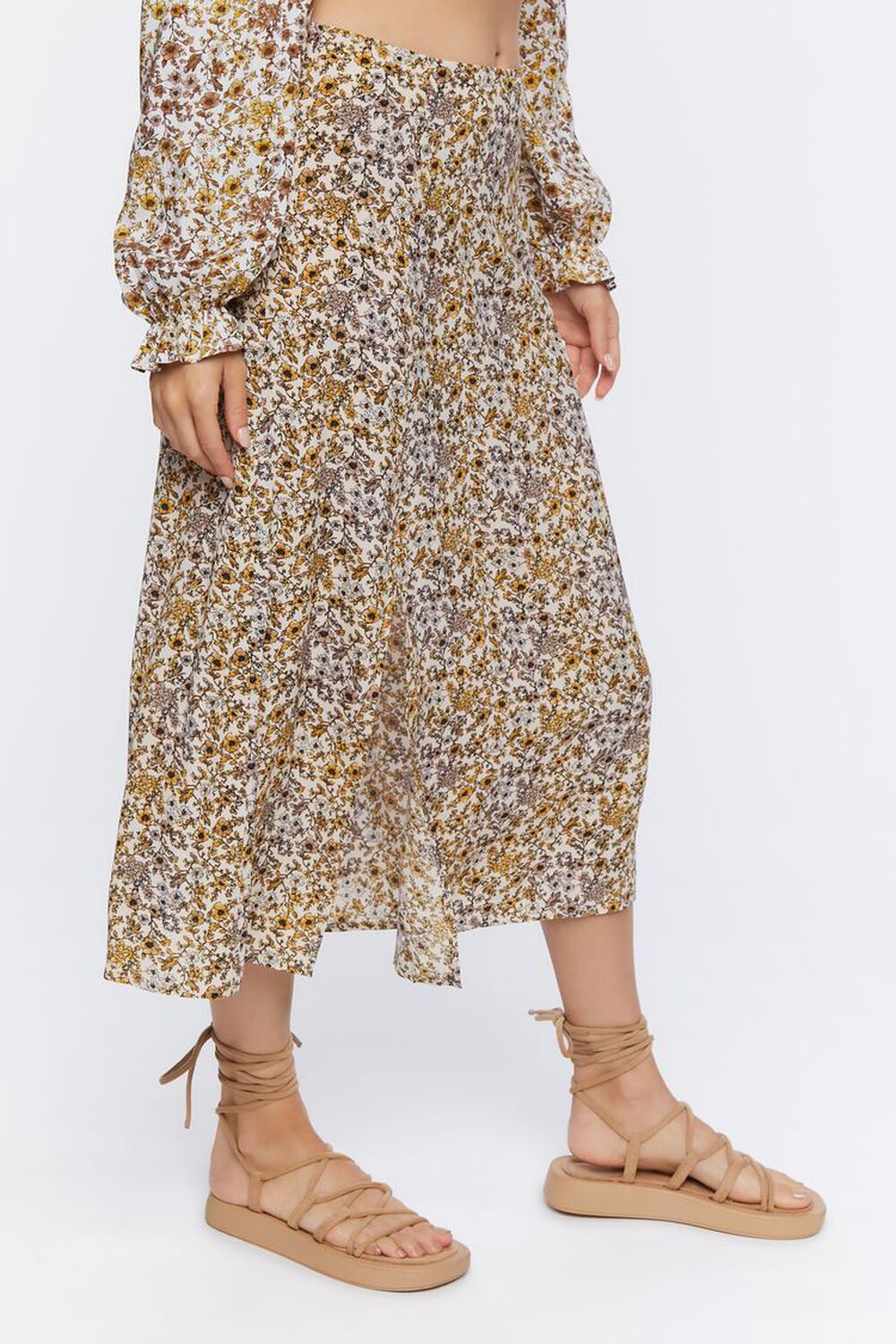 TAUPE/MULTI Floral Print Midi Skirt, image 3