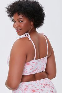 PINK/WHITE Plus Size Floral Print Self-Tie Bikini Top, image 3
