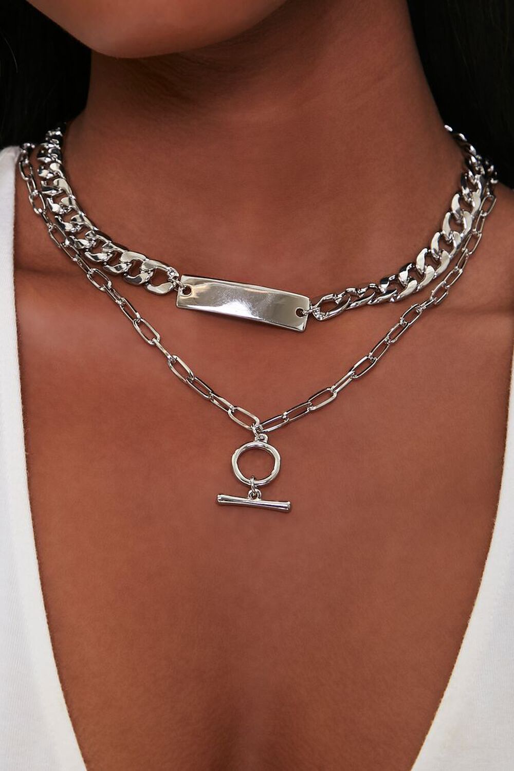 SILVER Layered Toggle Bar Pendant Necklace, image 1
