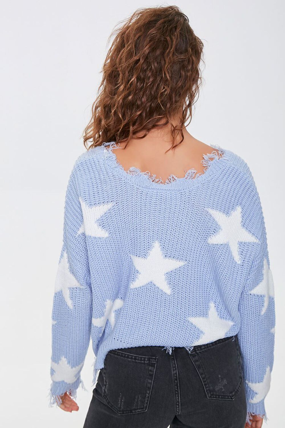 BLUE/CREAM Distressed Star Print Sweater, image 3
