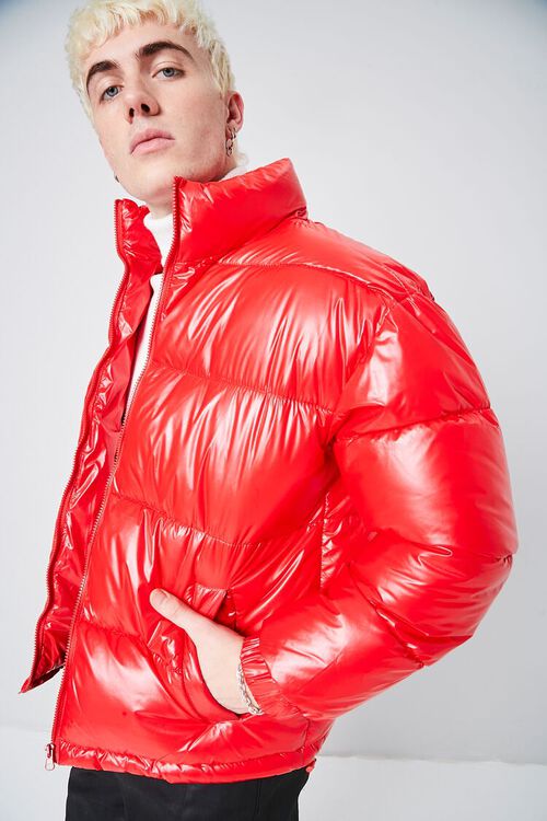 RED/BLACK Nylon Zip-Up Puffer Jacket, image 1