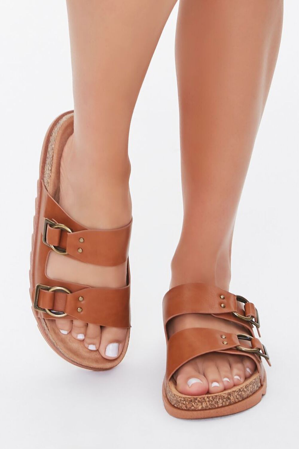 TAN Faux Leather Buckled Sandals, image 2