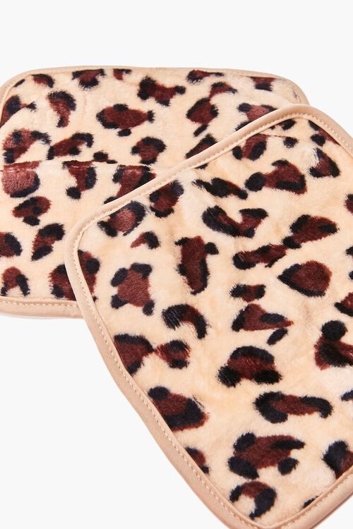 BROWN/MULTI Plush Leopard Face Cleanser Towel Set, image 2