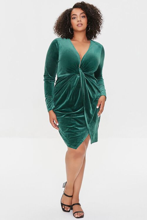 GREEN Plus Size Velour Mini Dress, image 4