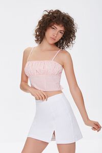 PINK/WHITE Gingham Lace-Up Cami, image 2