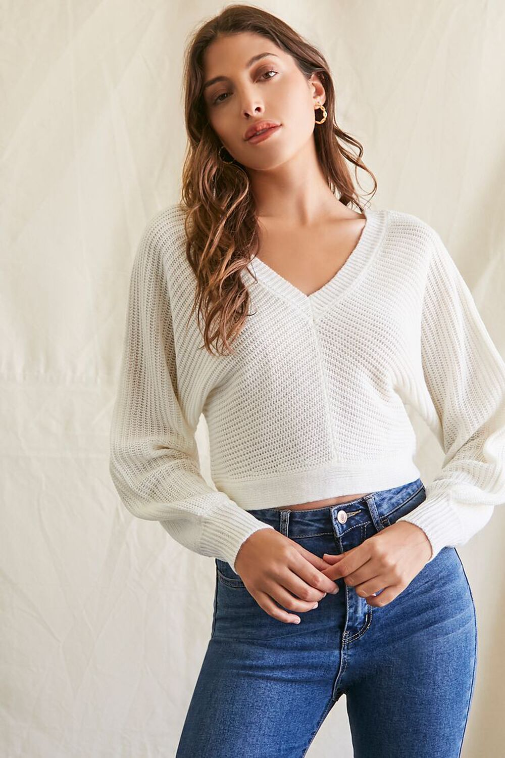CREAM Ribbed Knit Tie-Back Sweater, image 1