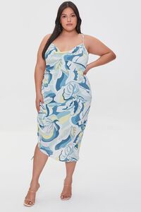 BLUE/MULTI Plus Size Tropical Leaf Print Dress, image 1
