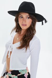 BLACK Braided Tassel-Trim Cowboy Hat, image 1