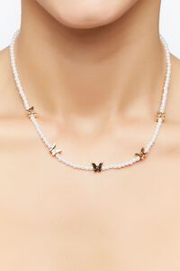 WHITE/GOLD Faux Pearl Butterfly Necklace, image 1