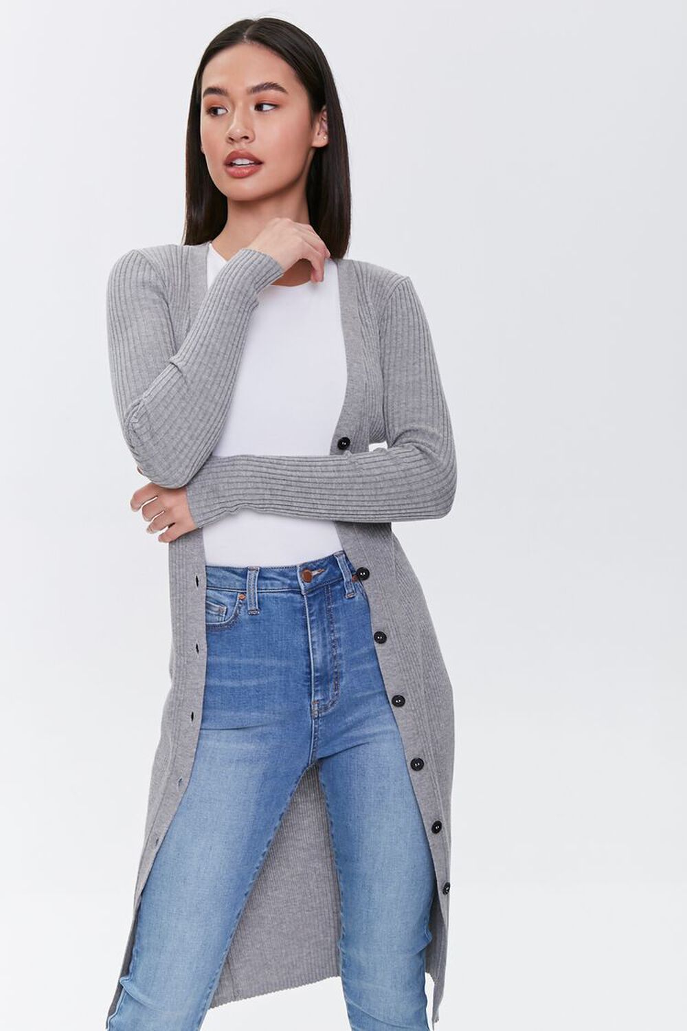 HEATHER GREY Buttoned Duster Cardigan, image 1