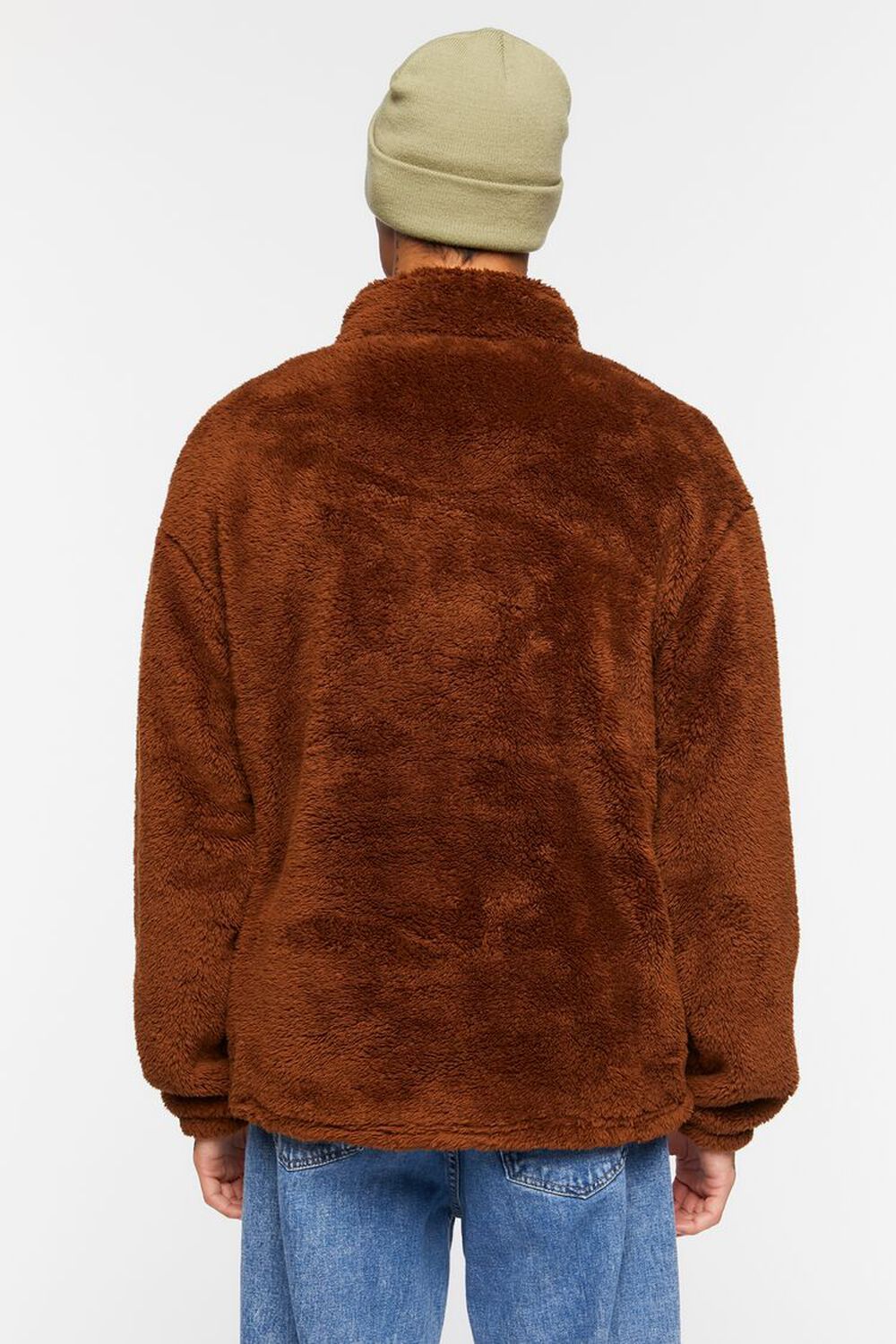 BROWN Plush Half-Zip Jacket, image 3