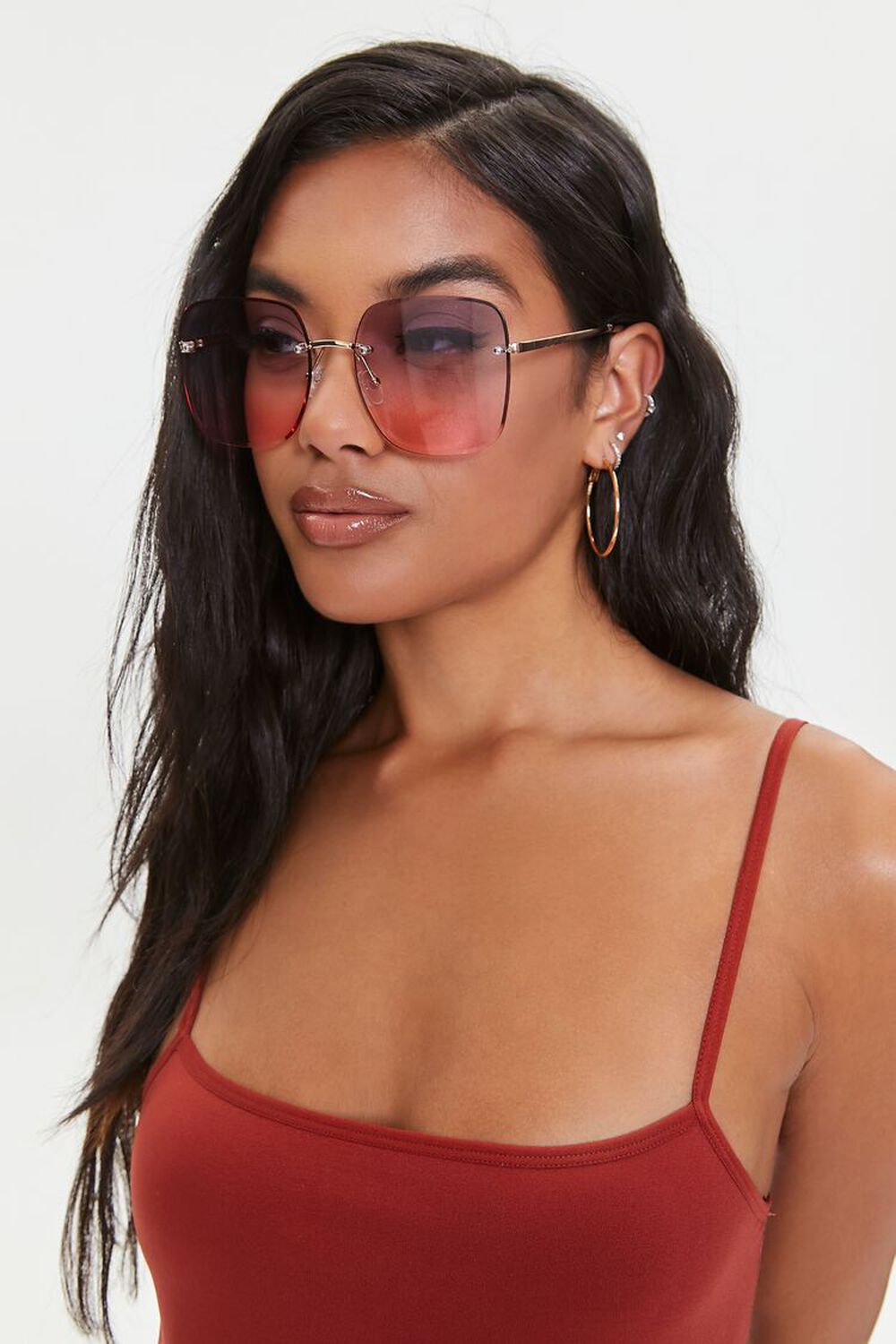 GOLD/PINK Ombre-Tinted Square Sunglasses, image 1