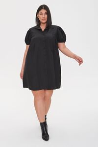BLACK Plus Size Puff Sleeve Shirt Dress, image 1