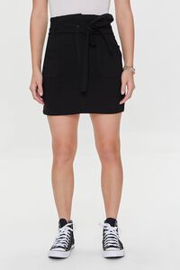 BLACK Belted Paperbag Mini Skirt, image 2