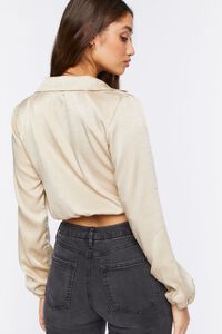TAUPE Satin Lace-Up Chain Crop Top, image 3