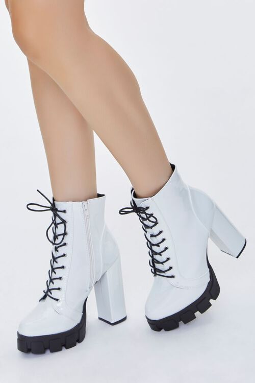 WHITE Faux Patent Leather Platform Booties, image 1