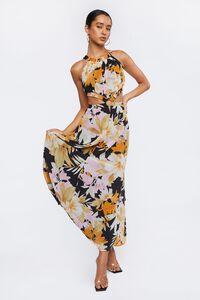 BLACK/MULTI Floral Print O-Ring Maxi Dress, image 1
