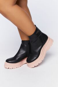 BLACK/BLUSH Faux Leather Lug Booties (Wide), image 1