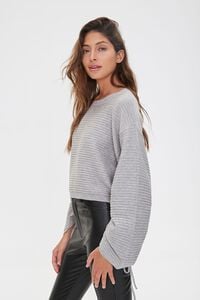 HEATHER GREY Ribbed Ruched-Sleeve Sweater, image 2