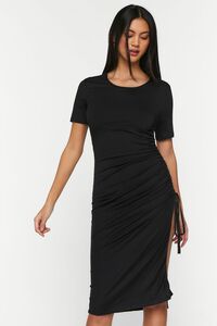 BLACK Ruched Short-Sleeve Midi Dress, image 4
