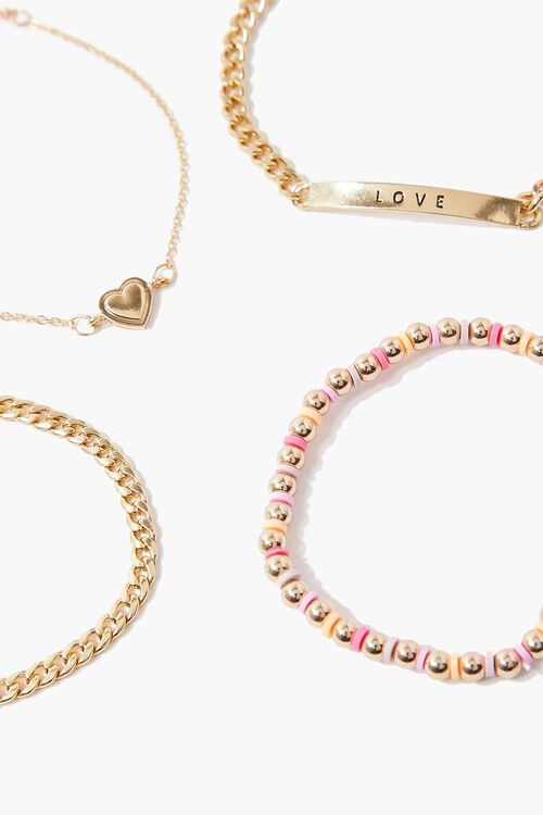 GOLD/PINK Love & Heart Charm Bracelet Set, image 2
