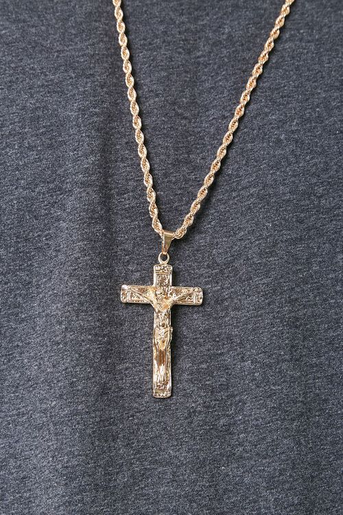 GOLD Men Cross Pendant Chain Necklace, image 2