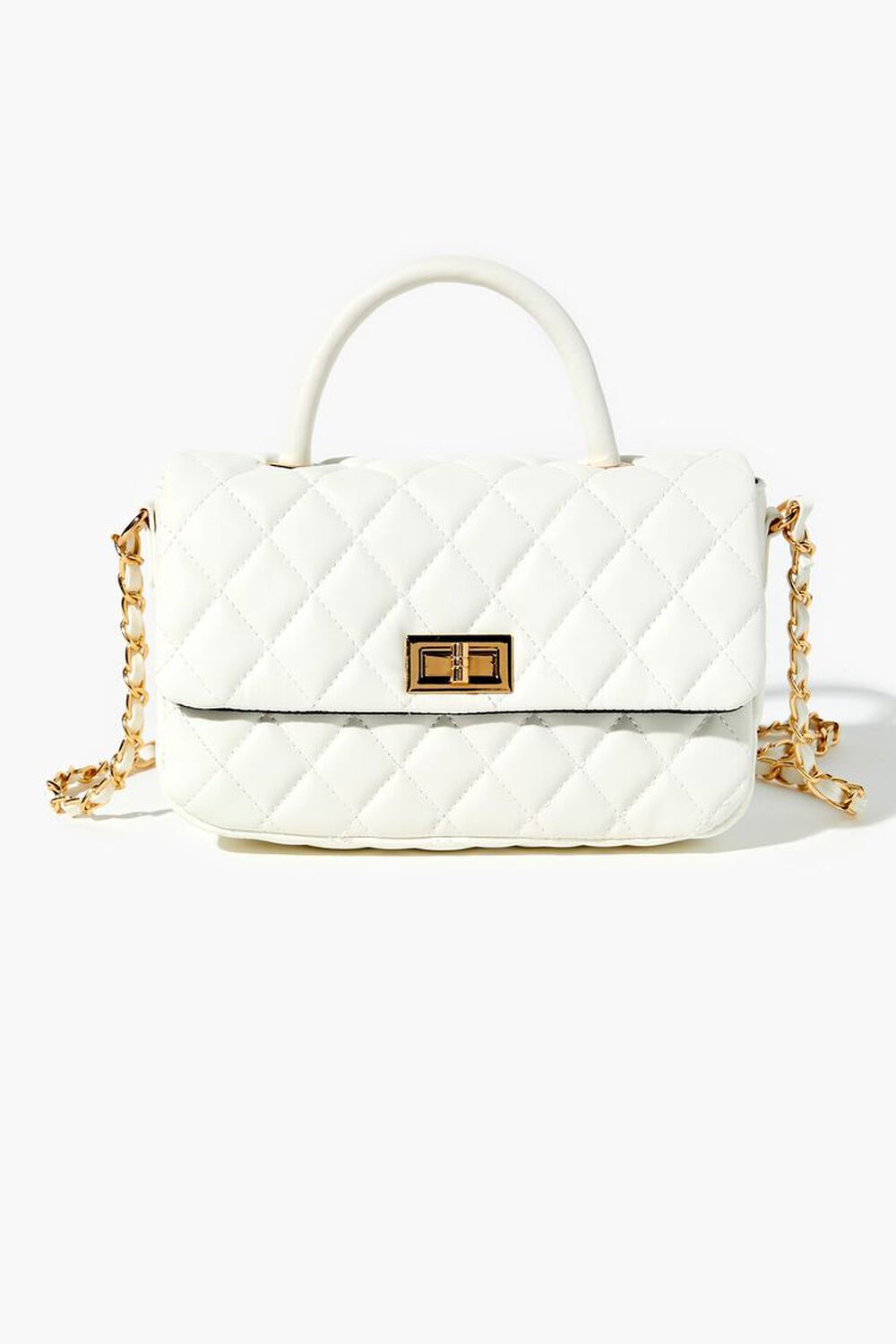 WHITE Diamond-Quilted Faux Leather Crossbody Bag, image 1